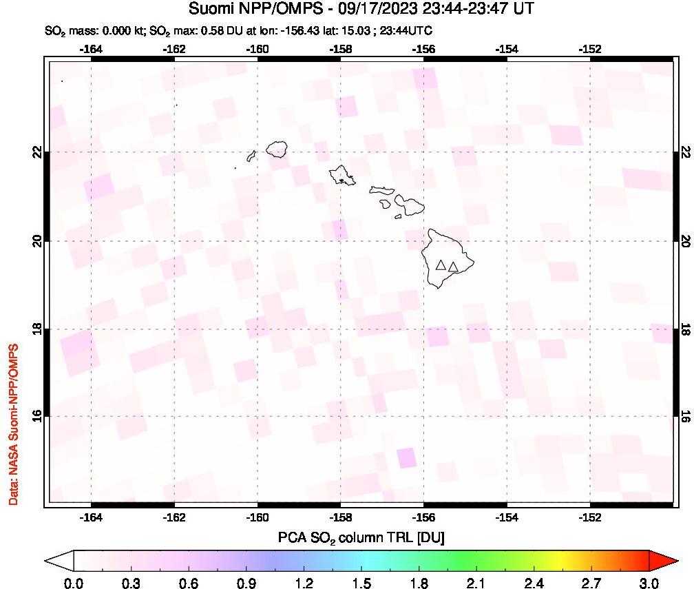 A sulfur dioxide image over Hawaii, USA on Sep 17, 2023.