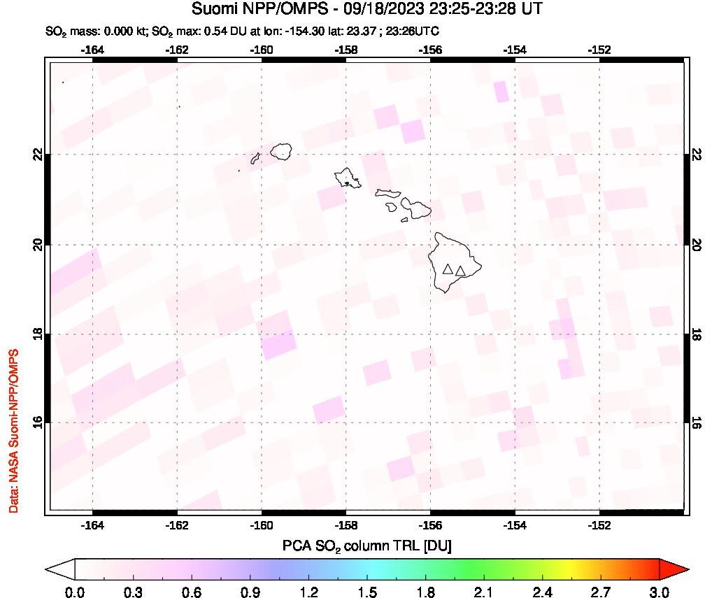 A sulfur dioxide image over Hawaii, USA on Sep 18, 2023.