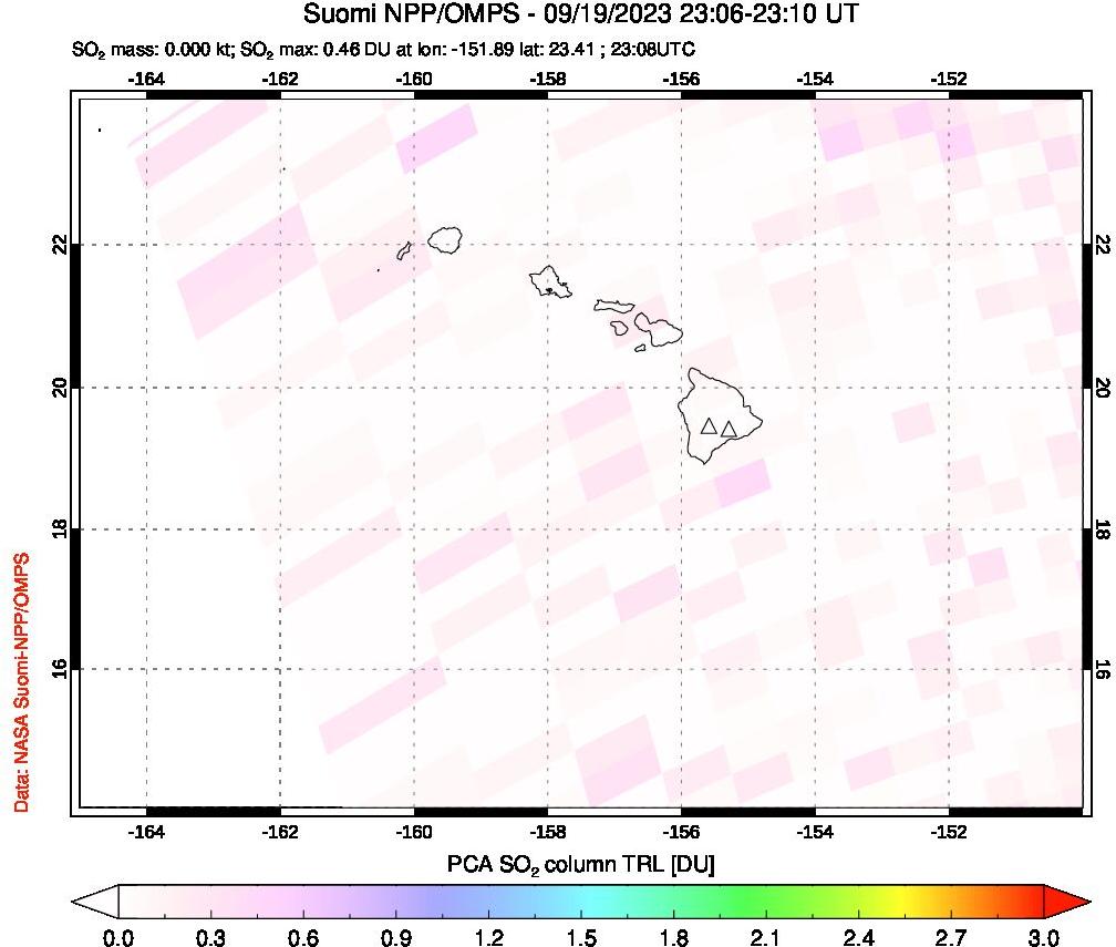 A sulfur dioxide image over Hawaii, USA on Sep 19, 2023.