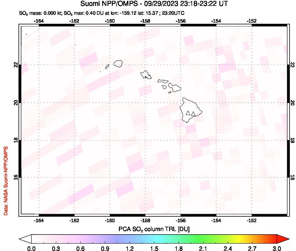 A sulfur dioxide image over Hawaii, USA on Sep 29, 2023.