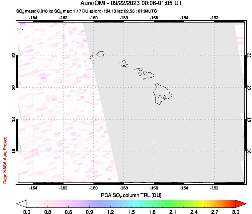 A sulfur dioxide image over Hawaii, USA on Sep 22, 2023.