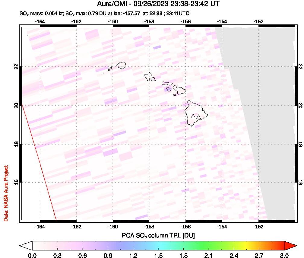 A sulfur dioxide image over Hawaii, USA on Sep 26, 2023.