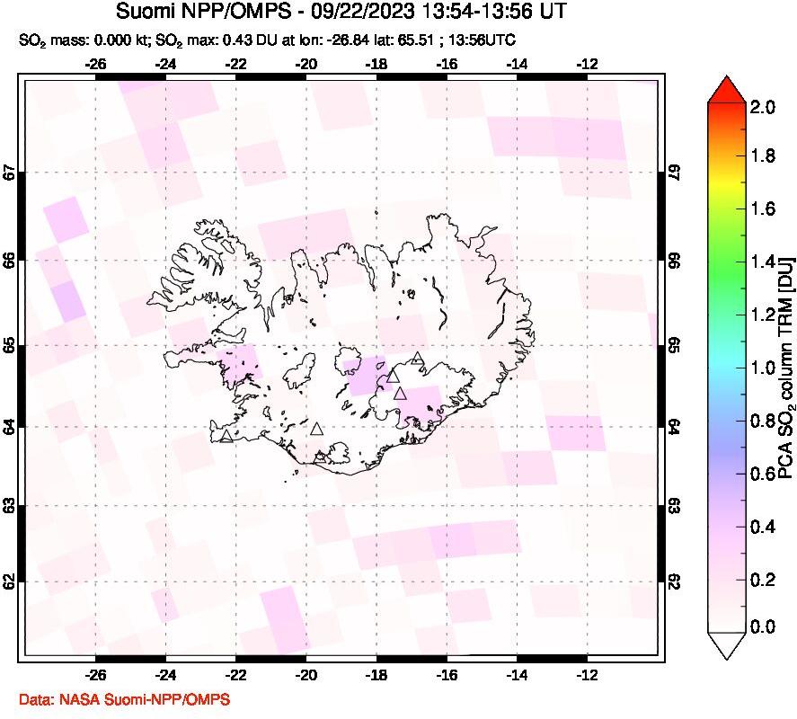 A sulfur dioxide image over Iceland on Sep 22, 2023.