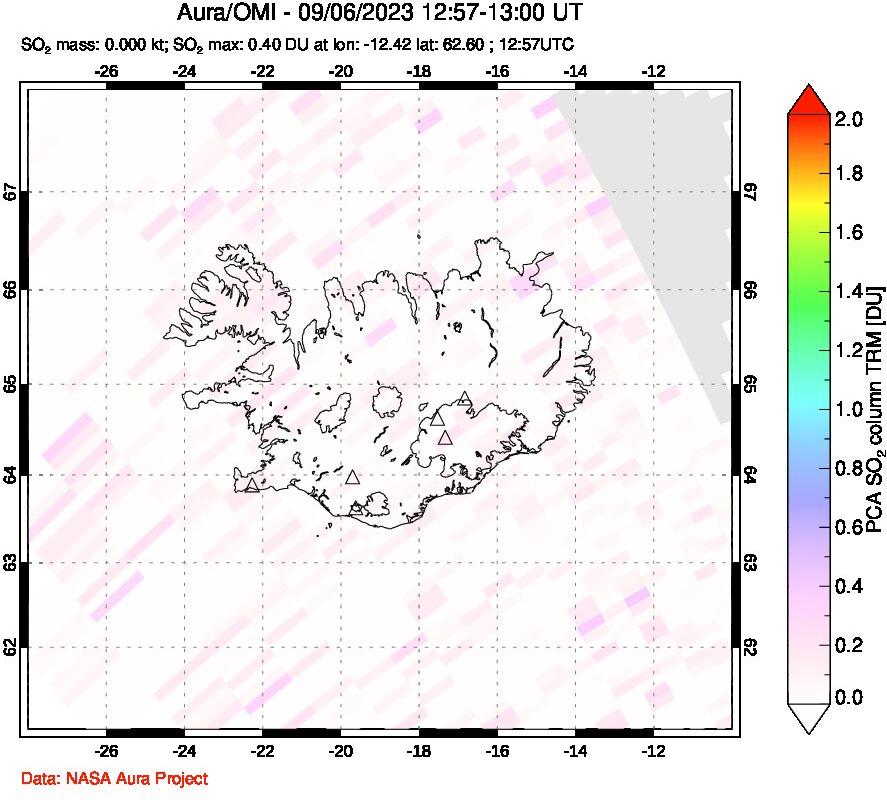 A sulfur dioxide image over Iceland on Sep 06, 2023.