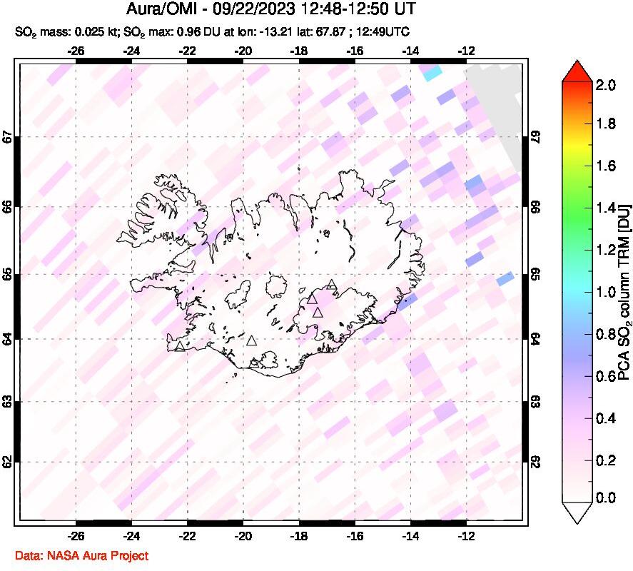 A sulfur dioxide image over Iceland on Sep 22, 2023.