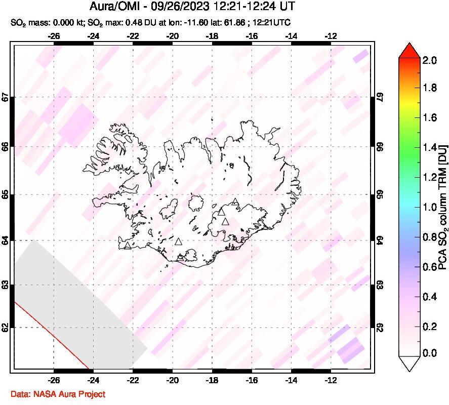 A sulfur dioxide image over Iceland on Sep 26, 2023.