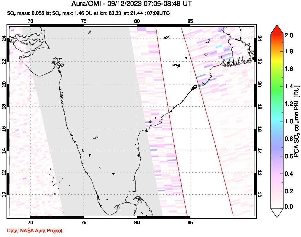 A sulfur dioxide image over India on Sep 12, 2023.