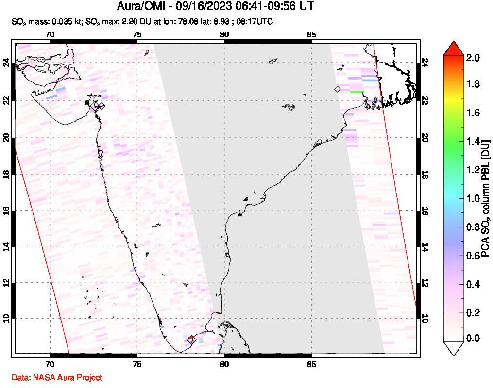 A sulfur dioxide image over India on Sep 16, 2023.