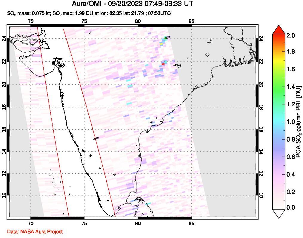 A sulfur dioxide image over India on Sep 20, 2023.