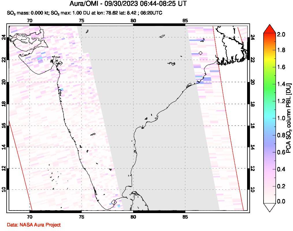 A sulfur dioxide image over India on Sep 30, 2023.