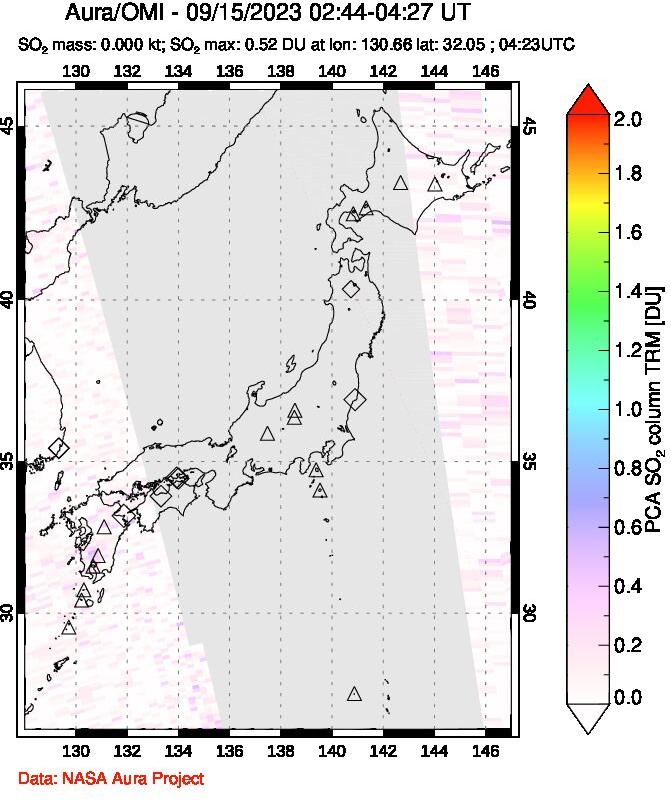 A sulfur dioxide image over Japan on Sep 15, 2023.