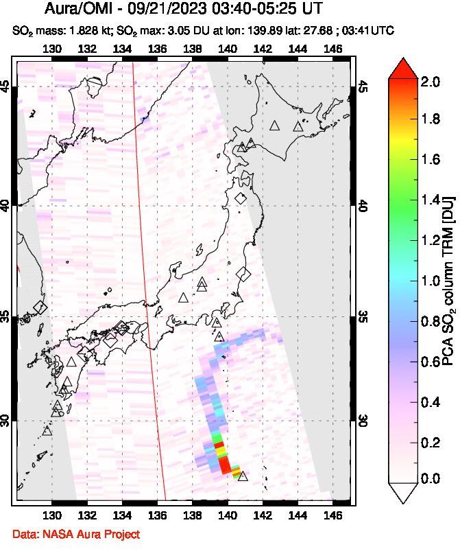 A sulfur dioxide image over Japan on Sep 21, 2023.