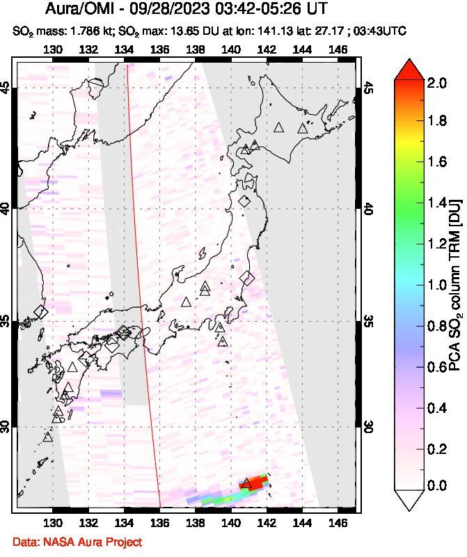 A sulfur dioxide image over Japan on Sep 28, 2023.