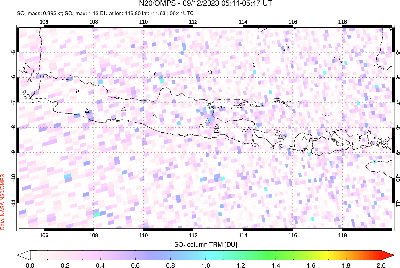 A sulfur dioxide image over Java, Indonesia on Sep 12, 2023.