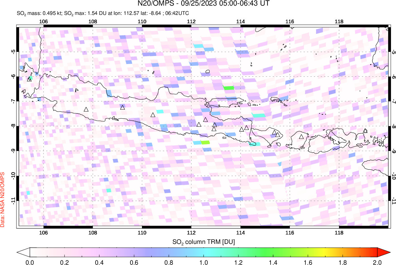 A sulfur dioxide image over Java, Indonesia on Sep 25, 2023.