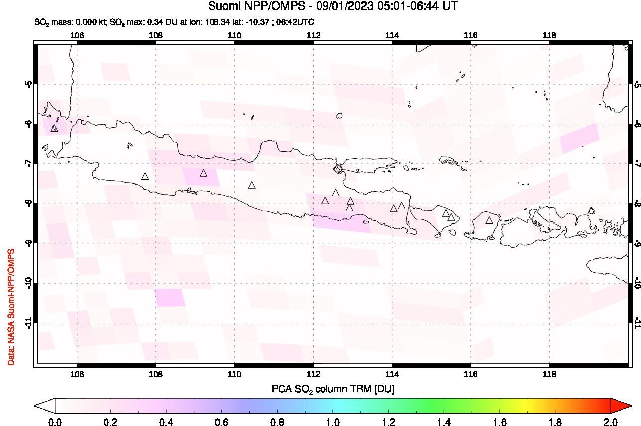 A sulfur dioxide image over Java, Indonesia on Sep 01, 2023.