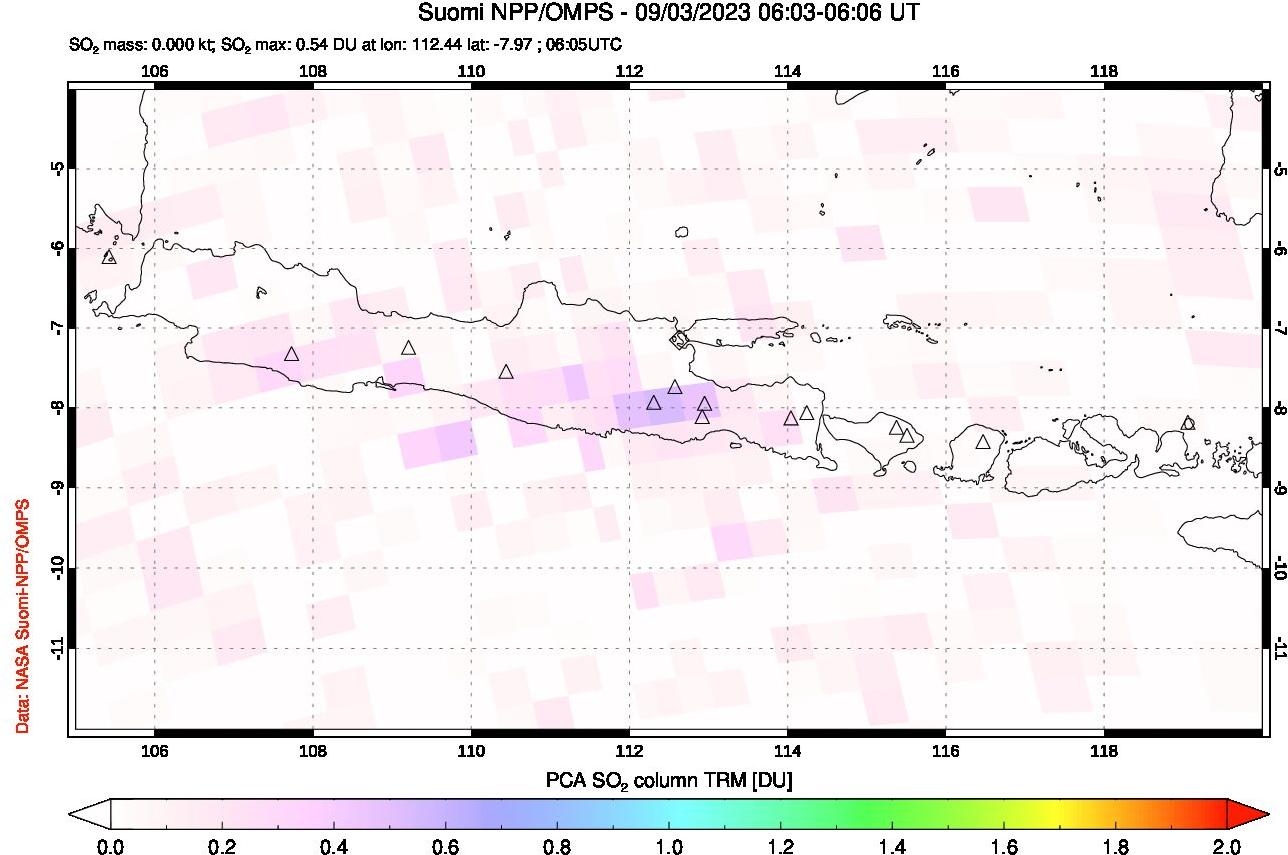 A sulfur dioxide image over Java, Indonesia on Sep 03, 2023.