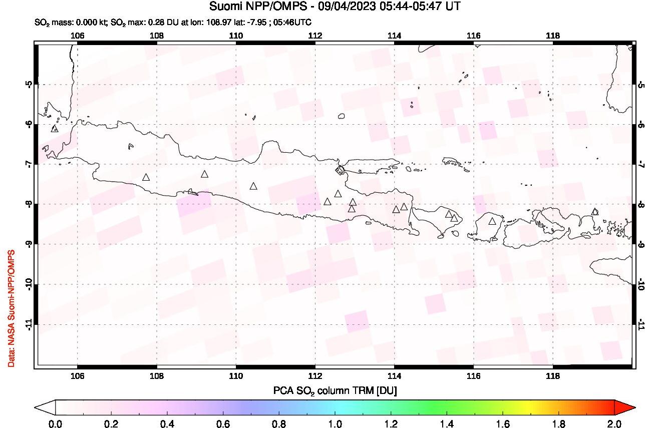 A sulfur dioxide image over Java, Indonesia on Sep 04, 2023.