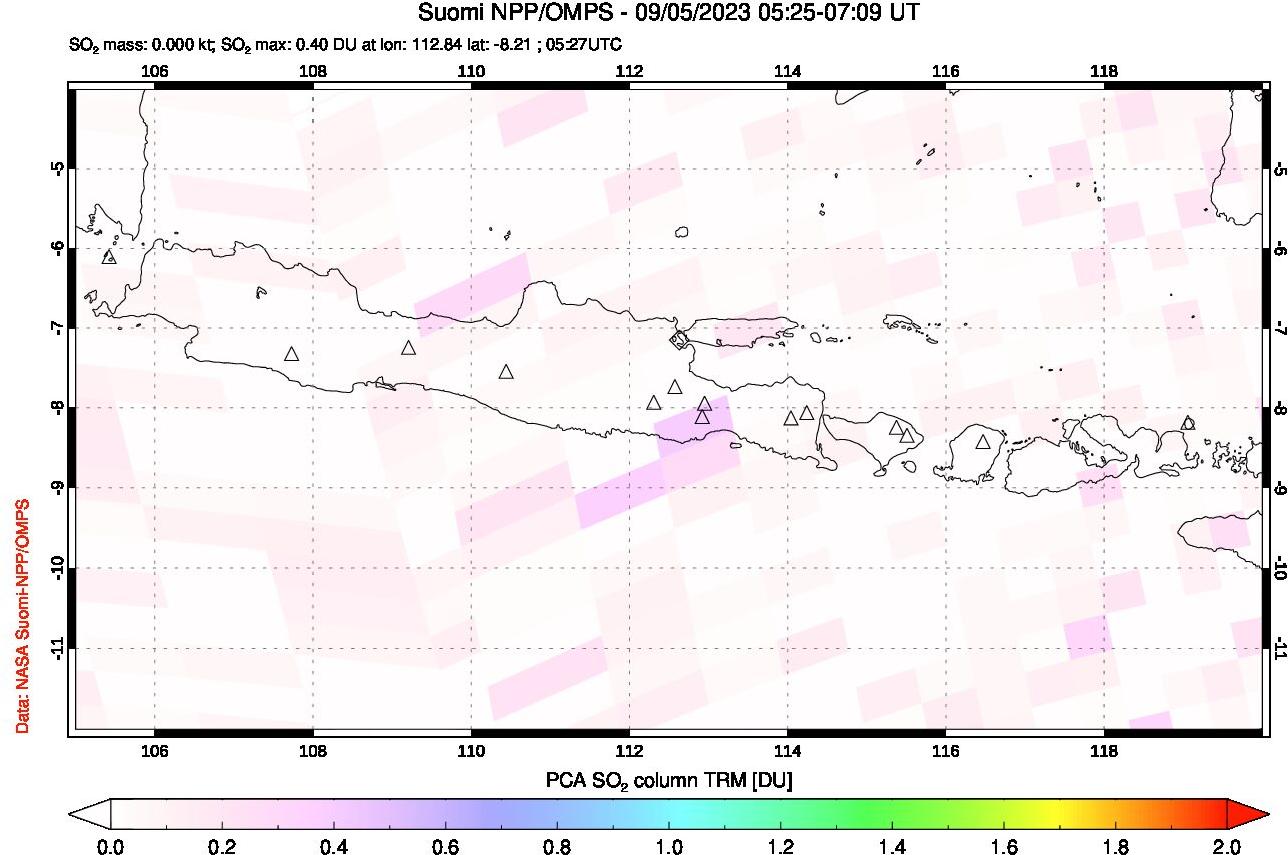 A sulfur dioxide image over Java, Indonesia on Sep 05, 2023.