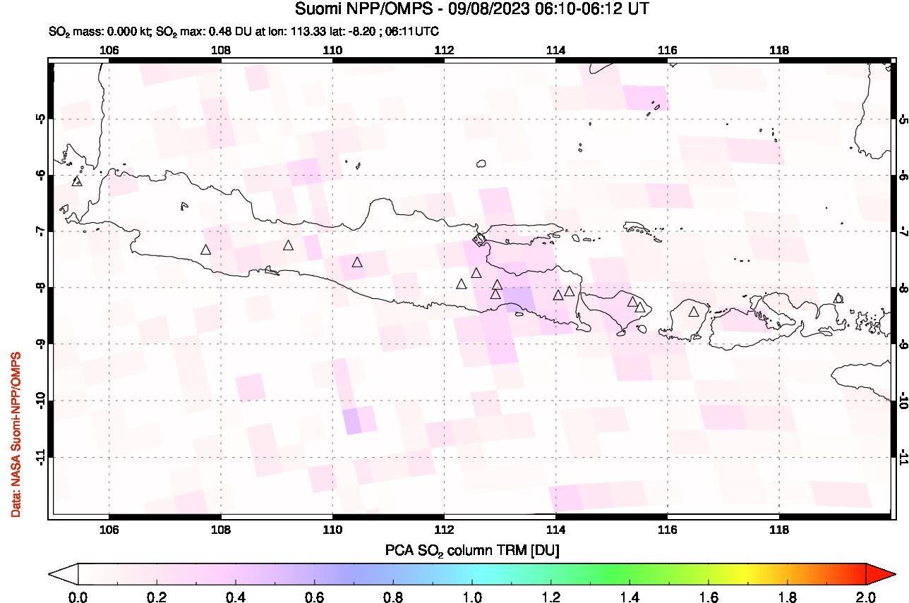 A sulfur dioxide image over Java, Indonesia on Sep 08, 2023.