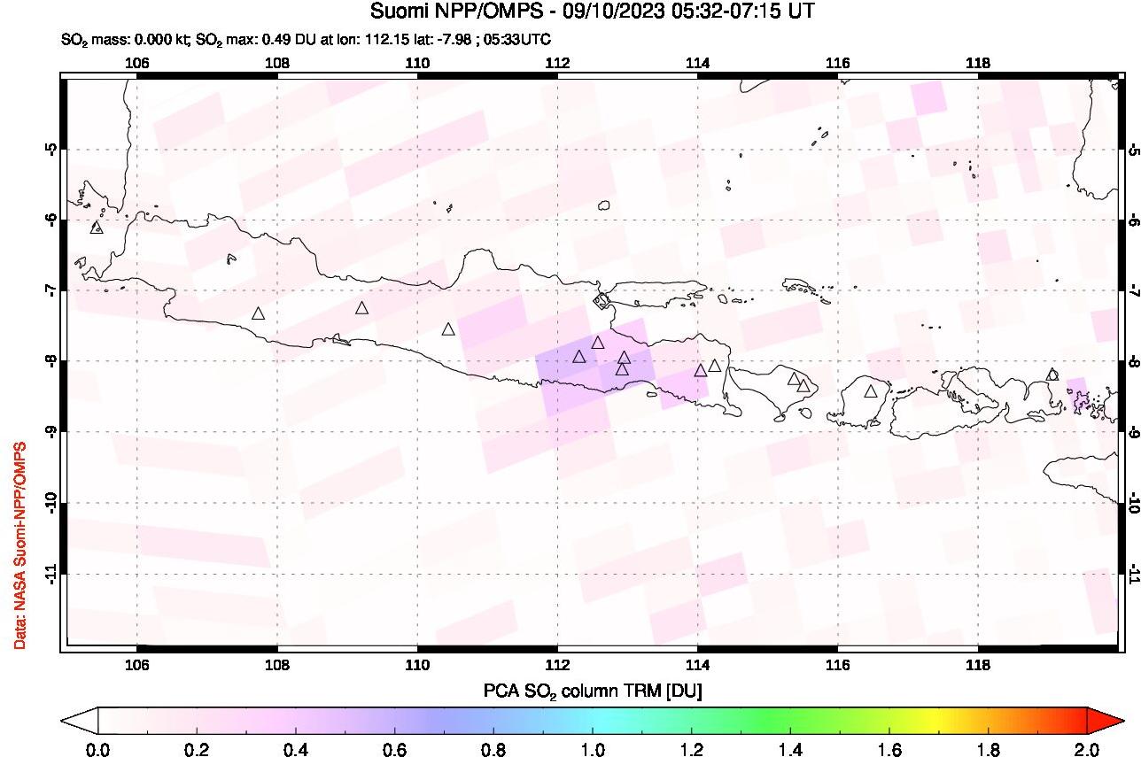 A sulfur dioxide image over Java, Indonesia on Sep 10, 2023.