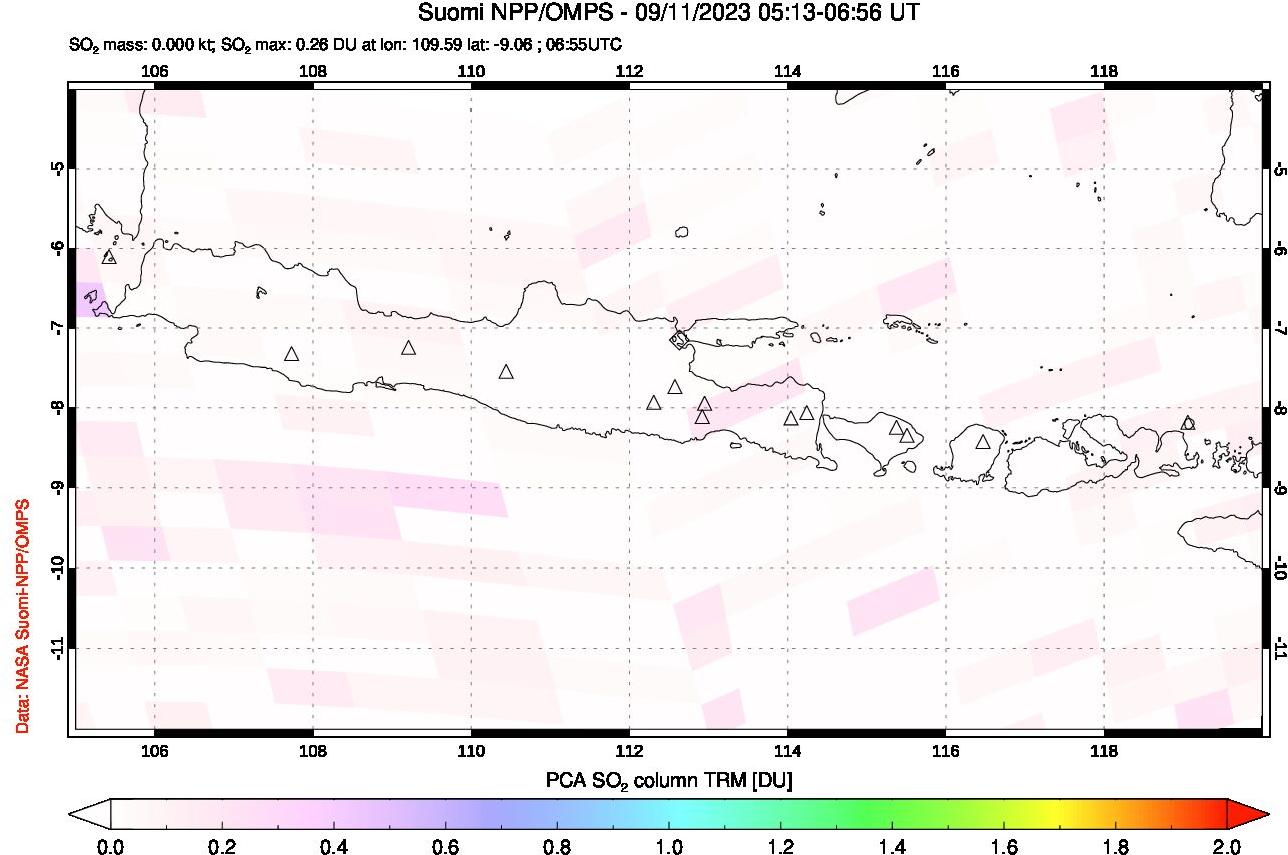 A sulfur dioxide image over Java, Indonesia on Sep 11, 2023.