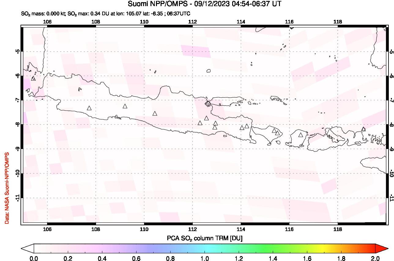 A sulfur dioxide image over Java, Indonesia on Sep 12, 2023.