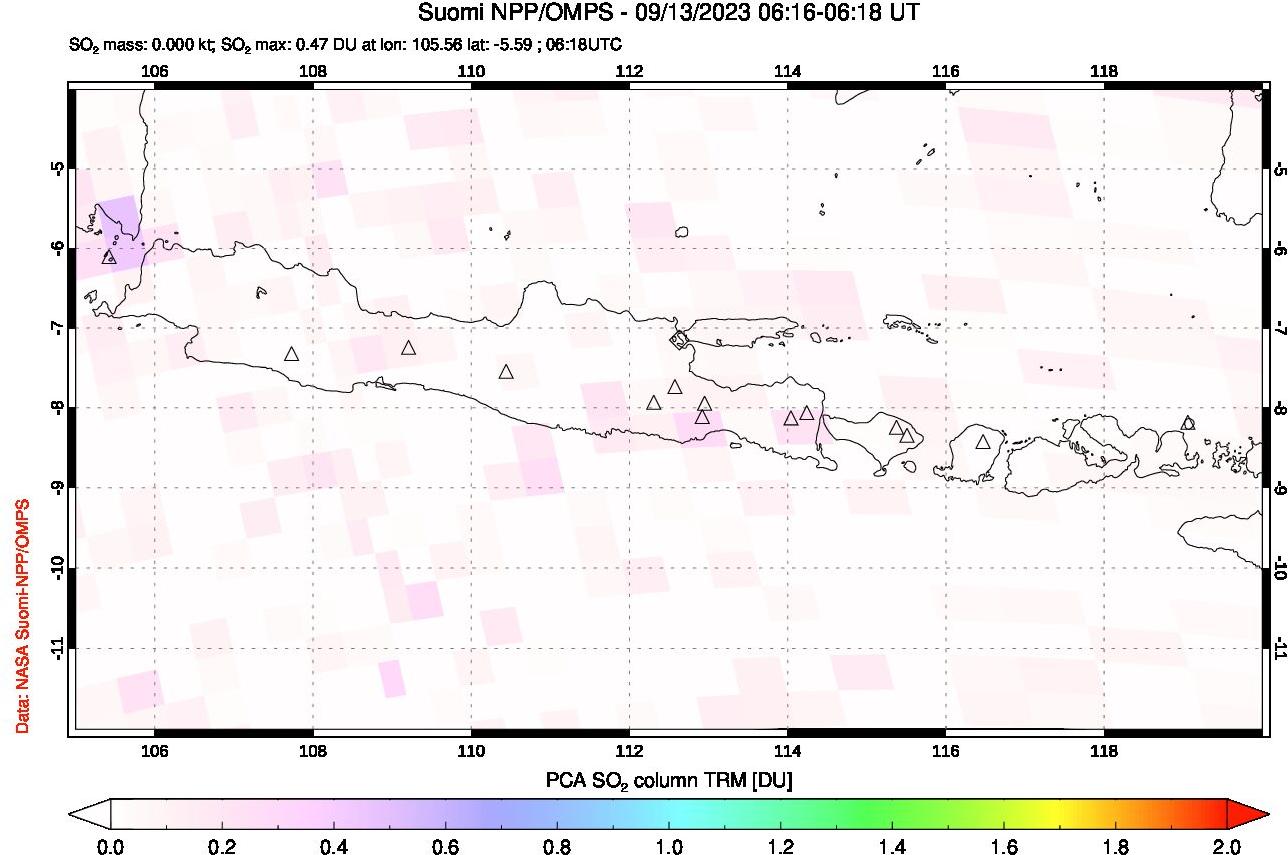 A sulfur dioxide image over Java, Indonesia on Sep 13, 2023.