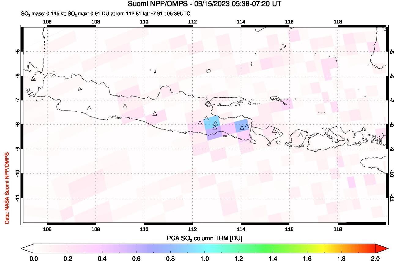 A sulfur dioxide image over Java, Indonesia on Sep 15, 2023.