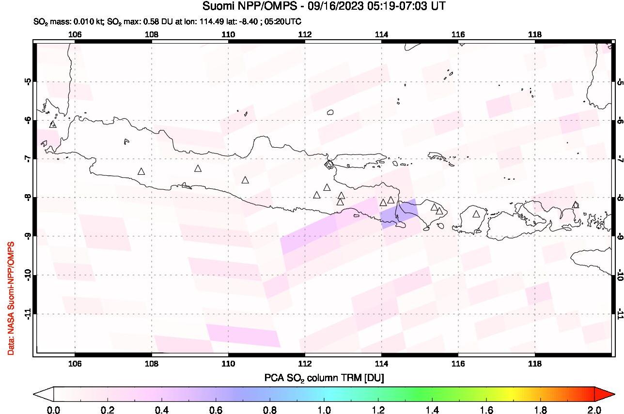 A sulfur dioxide image over Java, Indonesia on Sep 16, 2023.