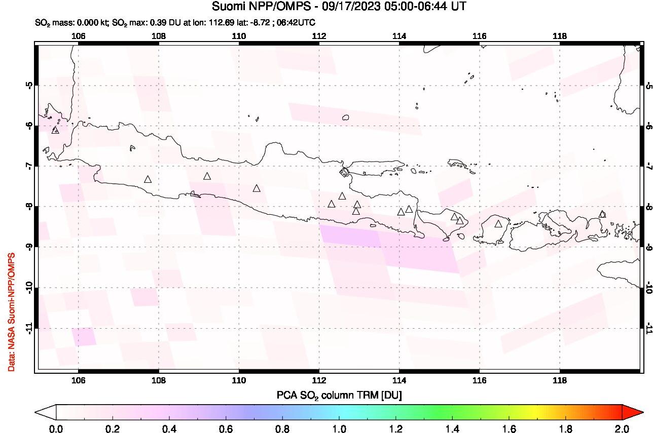 A sulfur dioxide image over Java, Indonesia on Sep 17, 2023.