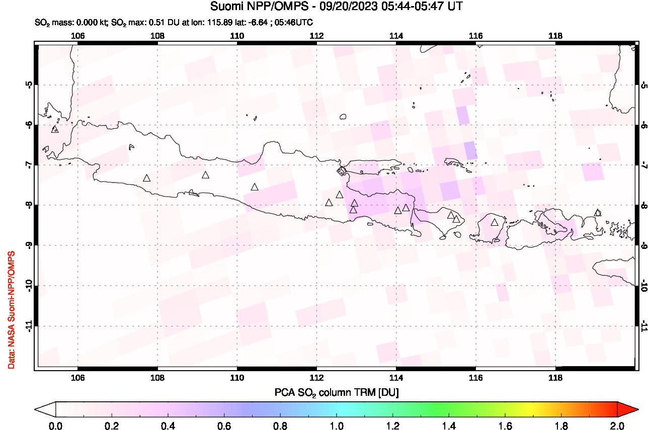 A sulfur dioxide image over Java, Indonesia on Sep 20, 2023.