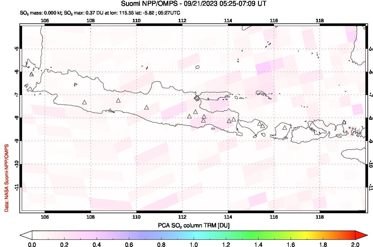 A sulfur dioxide image over Java, Indonesia on Sep 21, 2023.