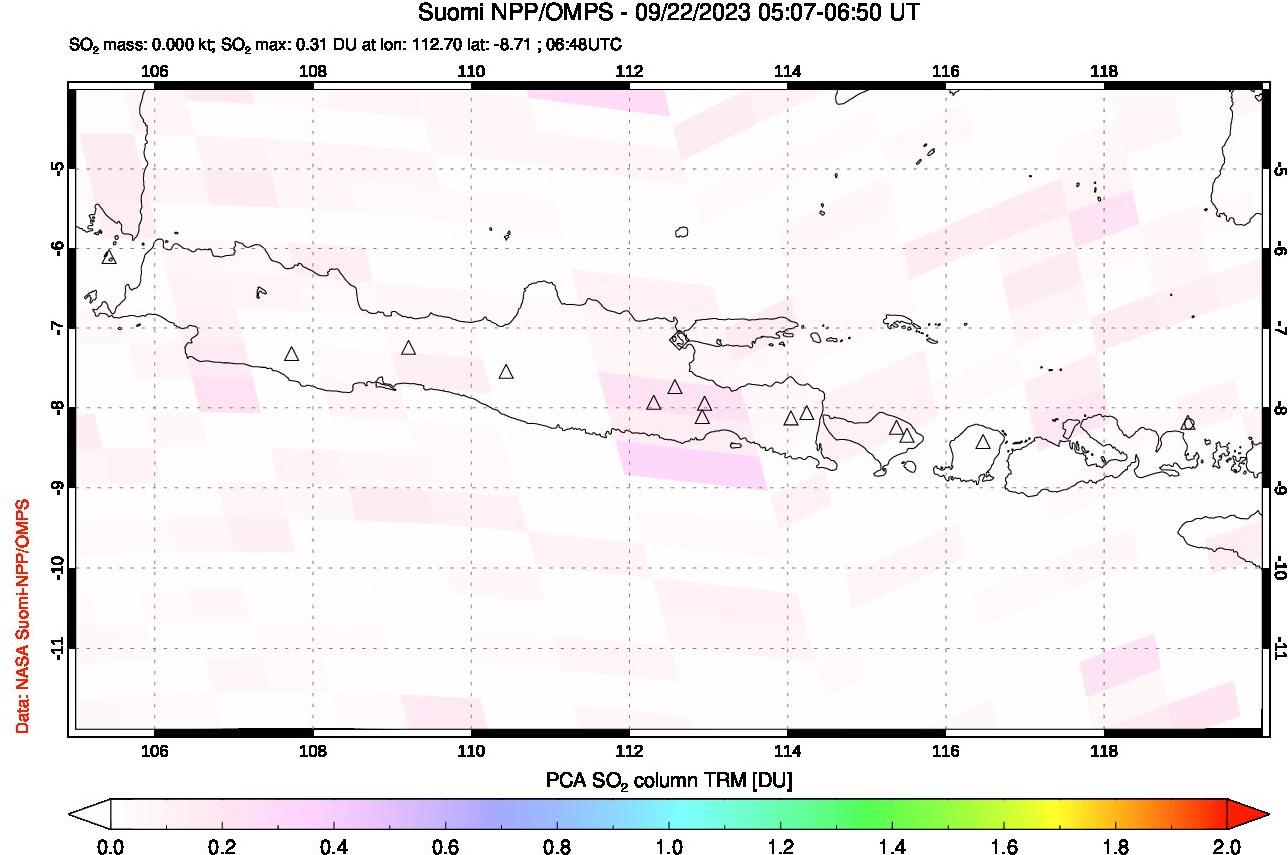 A sulfur dioxide image over Java, Indonesia on Sep 22, 2023.