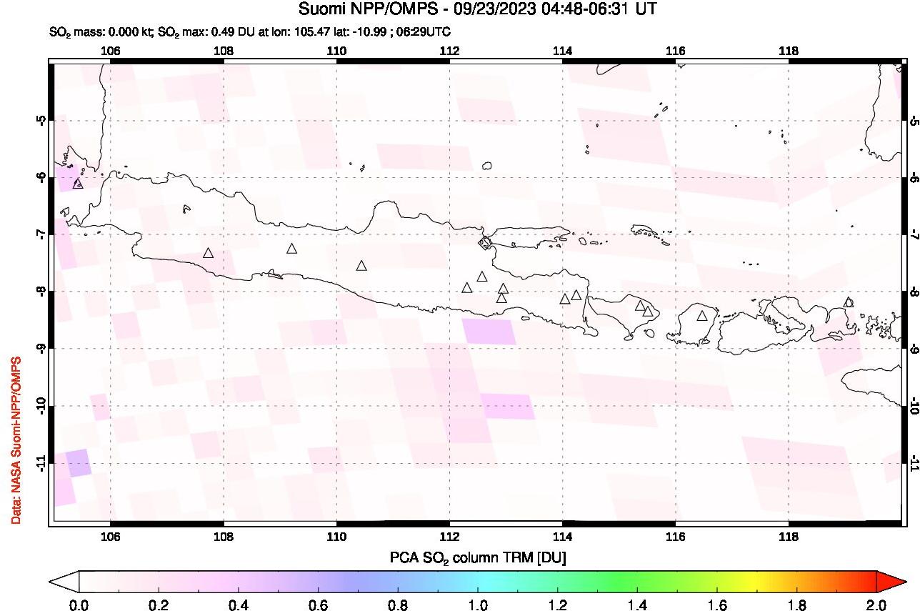 A sulfur dioxide image over Java, Indonesia on Sep 23, 2023.