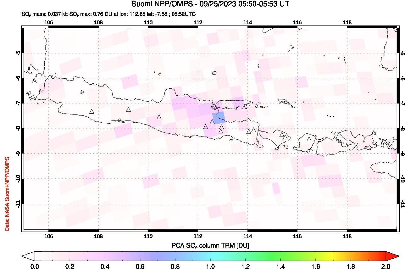 A sulfur dioxide image over Java, Indonesia on Sep 25, 2023.