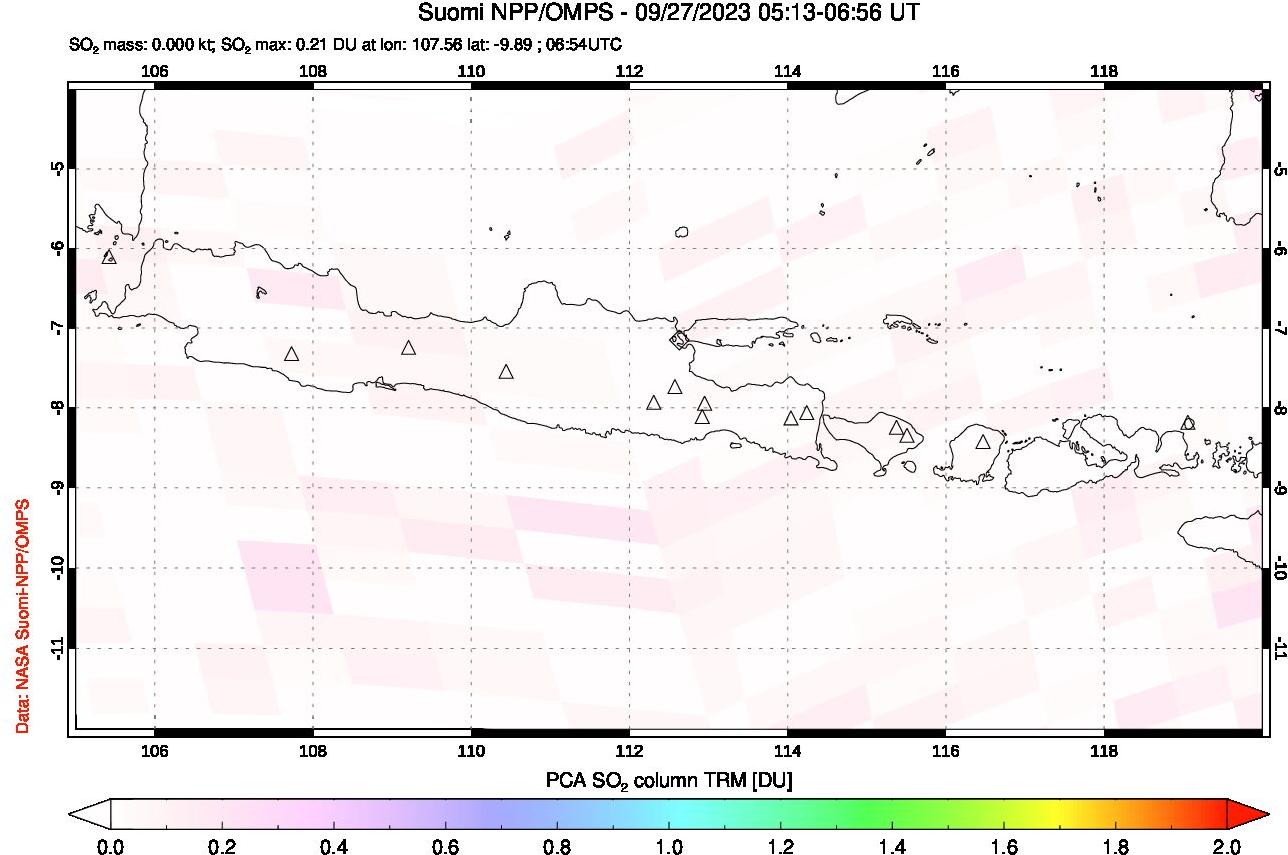 A sulfur dioxide image over Java, Indonesia on Sep 27, 2023.