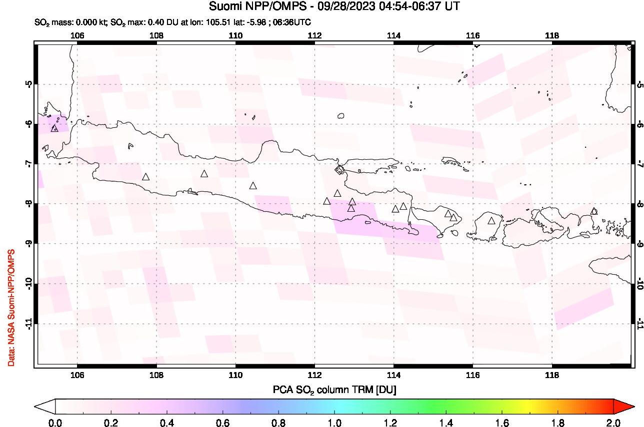 A sulfur dioxide image over Java, Indonesia on Sep 28, 2023.