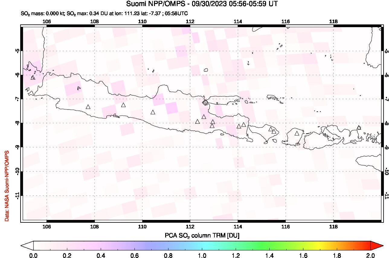 A sulfur dioxide image over Java, Indonesia on Sep 30, 2023.