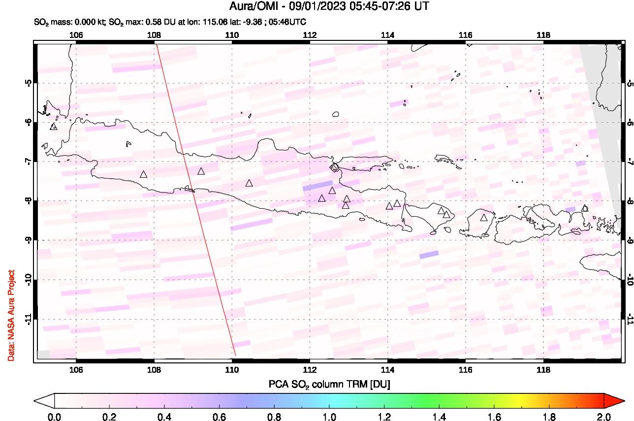 A sulfur dioxide image over Java, Indonesia on Sep 01, 2023.