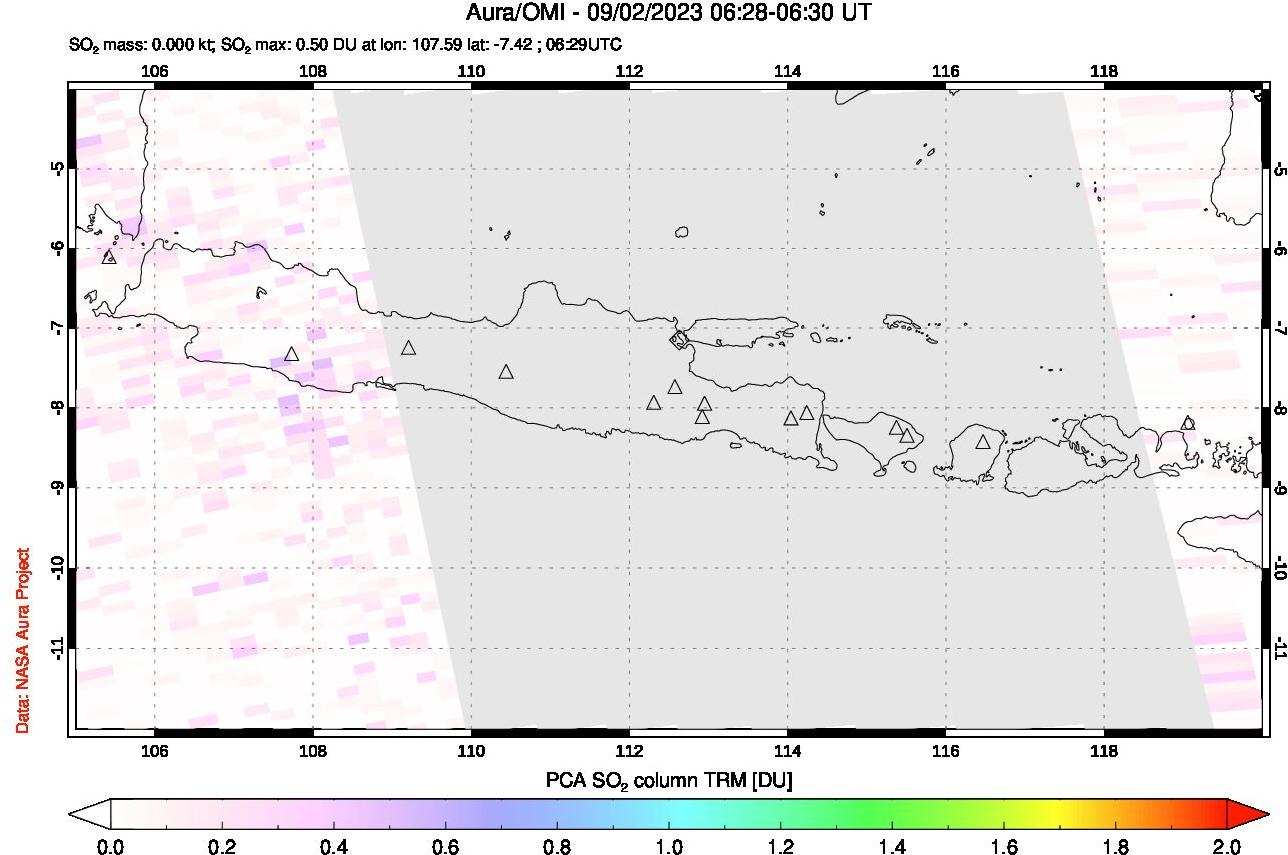 A sulfur dioxide image over Java, Indonesia on Sep 02, 2023.