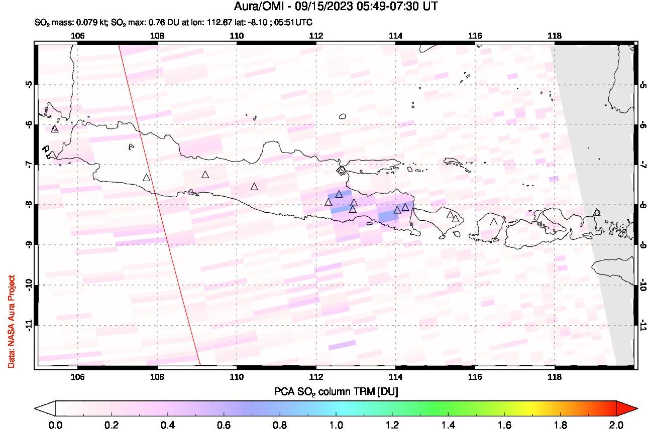 A sulfur dioxide image over Java, Indonesia on Sep 15, 2023.