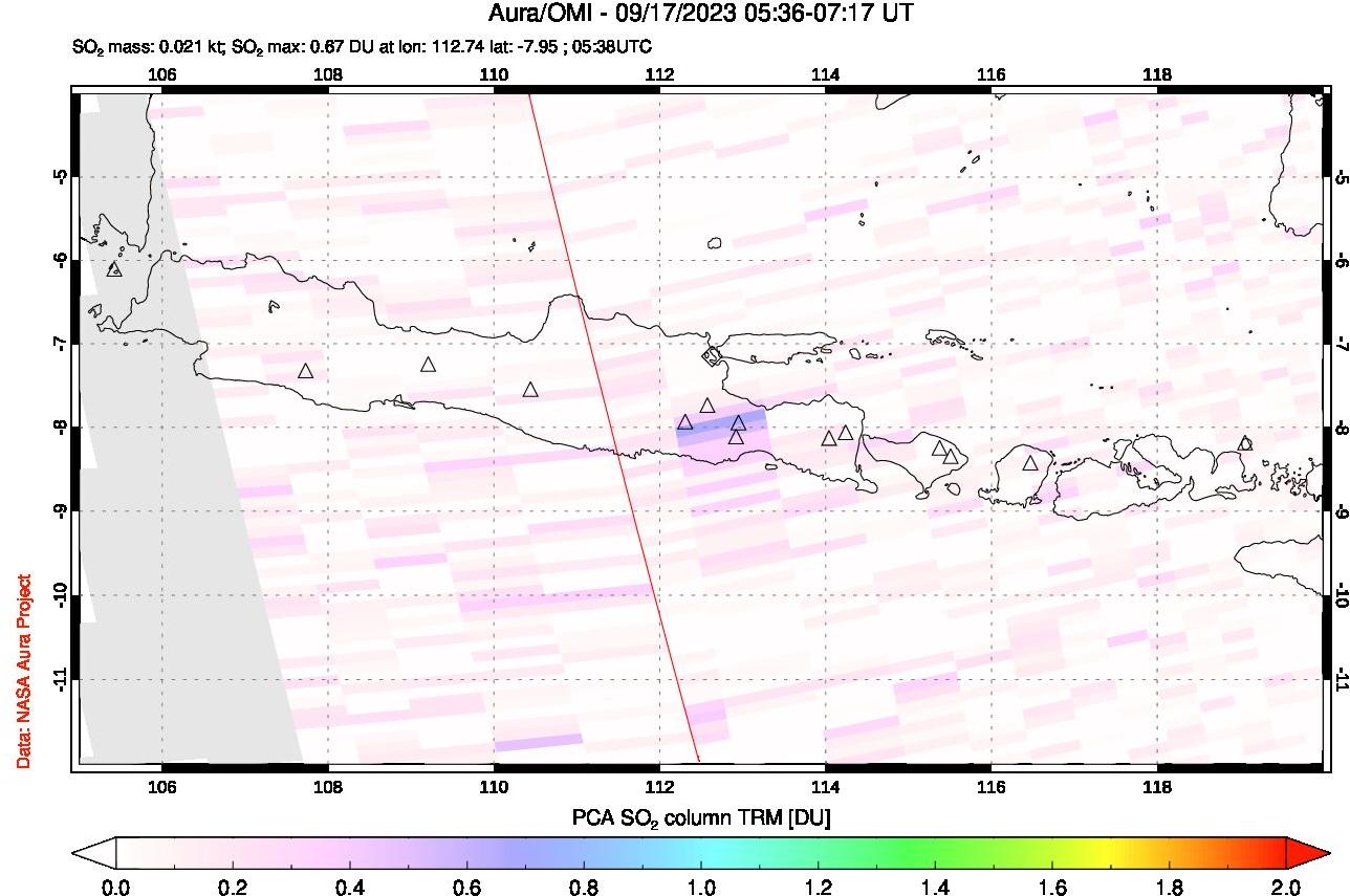 A sulfur dioxide image over Java, Indonesia on Sep 17, 2023.