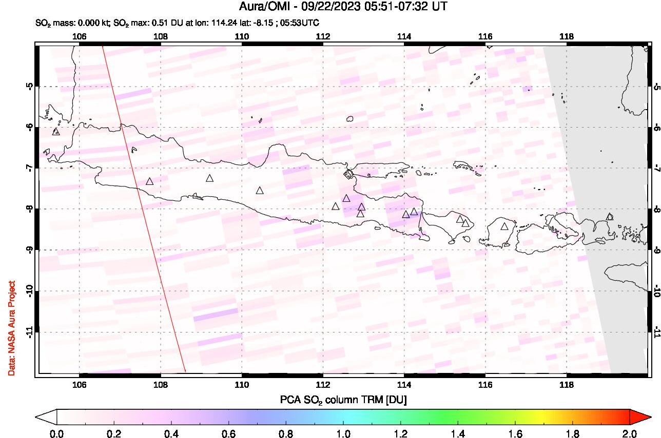 A sulfur dioxide image over Java, Indonesia on Sep 22, 2023.