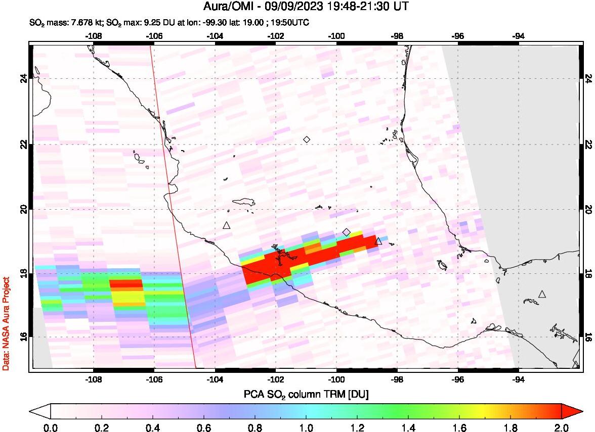 A sulfur dioxide image over Mexico on Sep 09, 2023.