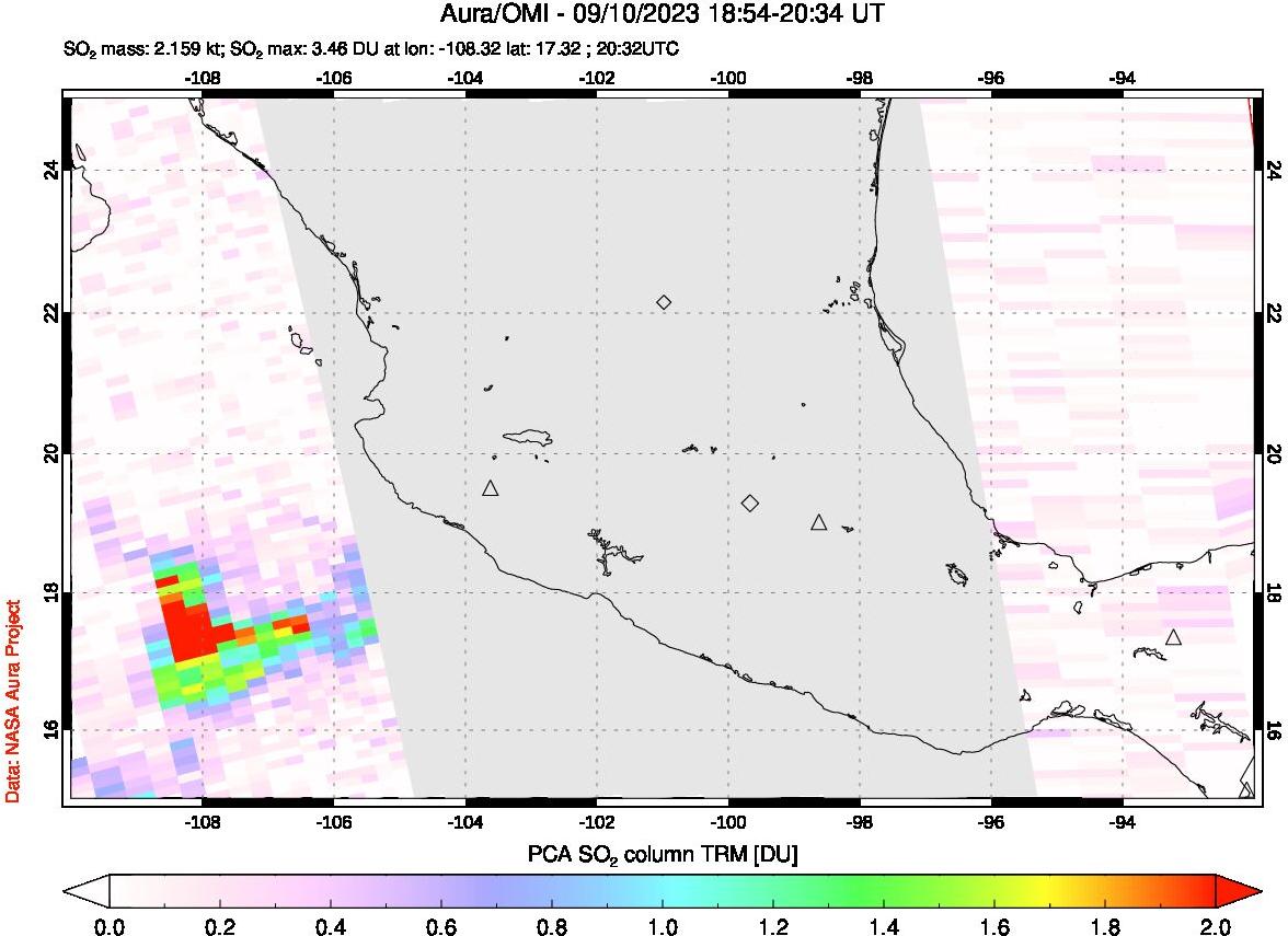 A sulfur dioxide image over Mexico on Sep 10, 2023.
