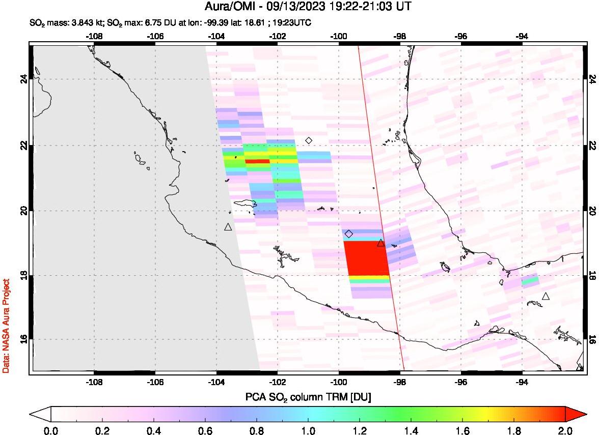 A sulfur dioxide image over Mexico on Sep 13, 2023.