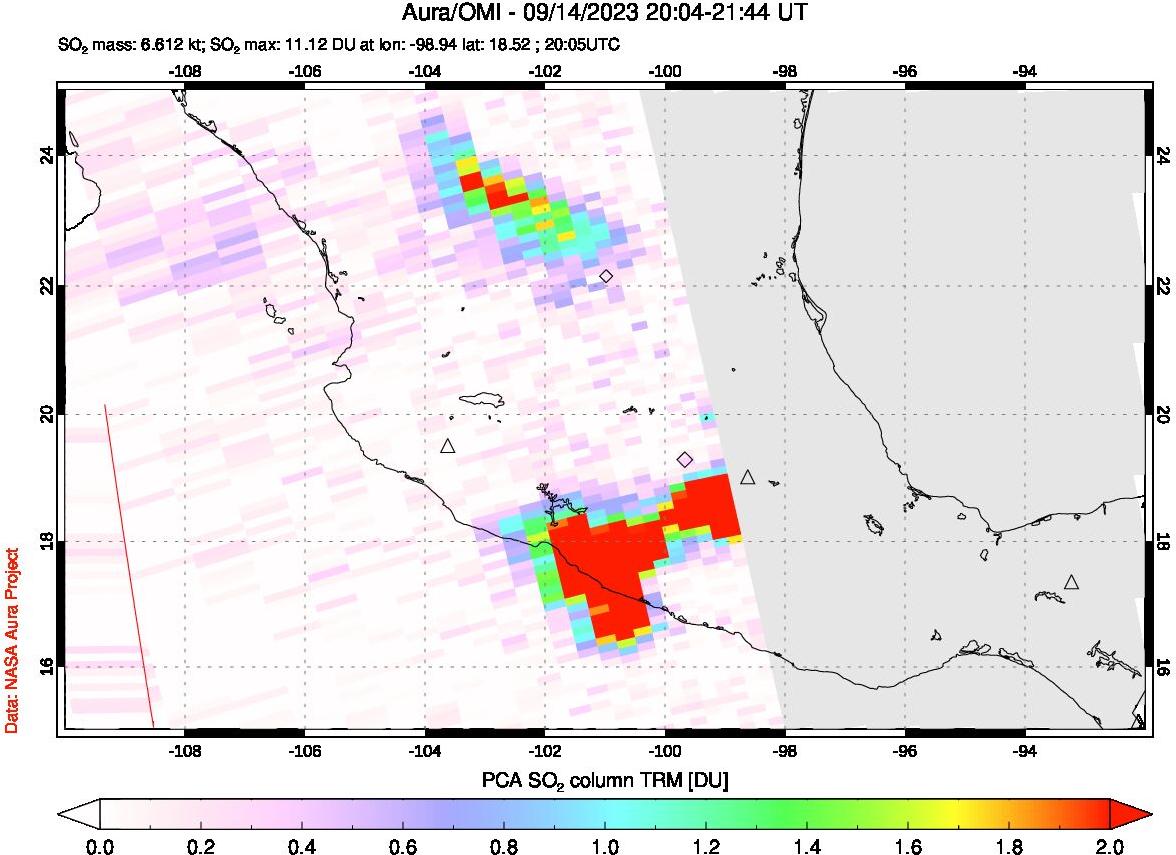 A sulfur dioxide image over Mexico on Sep 14, 2023.