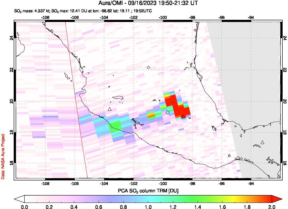 A sulfur dioxide image over Mexico on Sep 16, 2023.