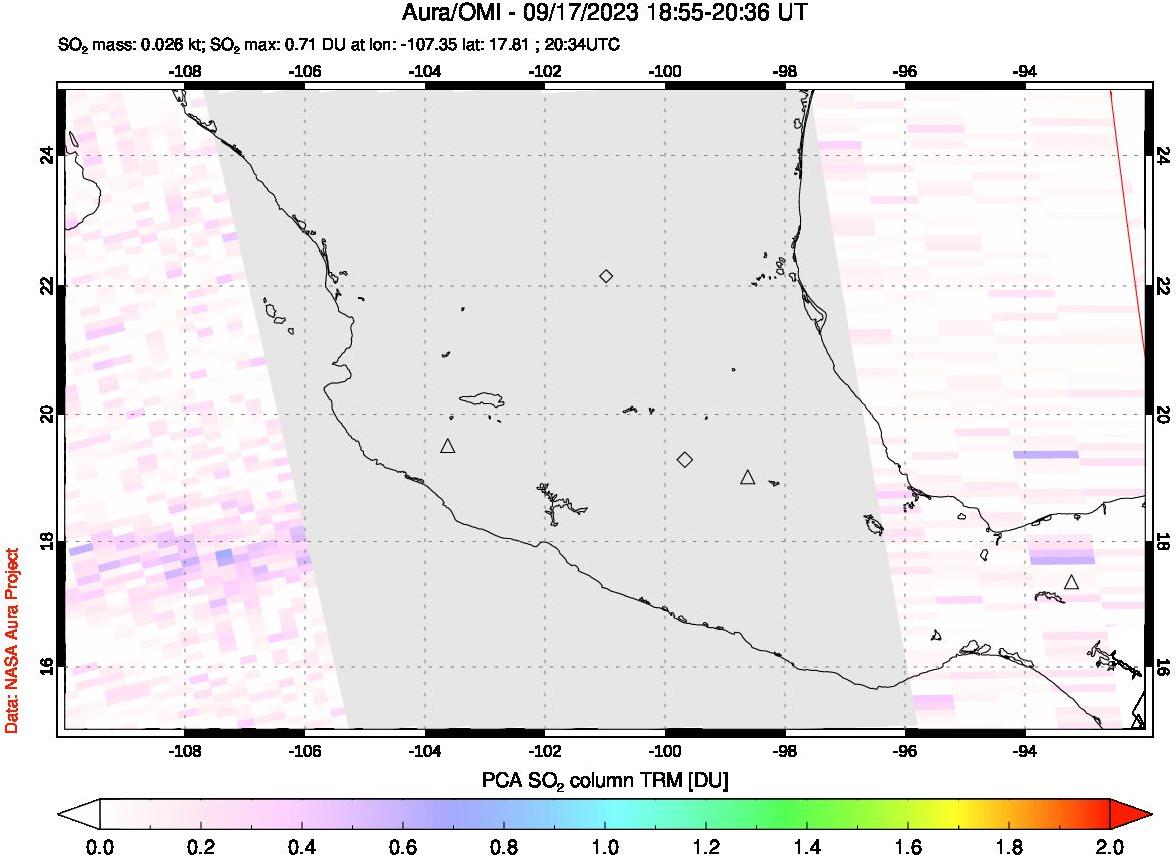 A sulfur dioxide image over Mexico on Sep 17, 2023.